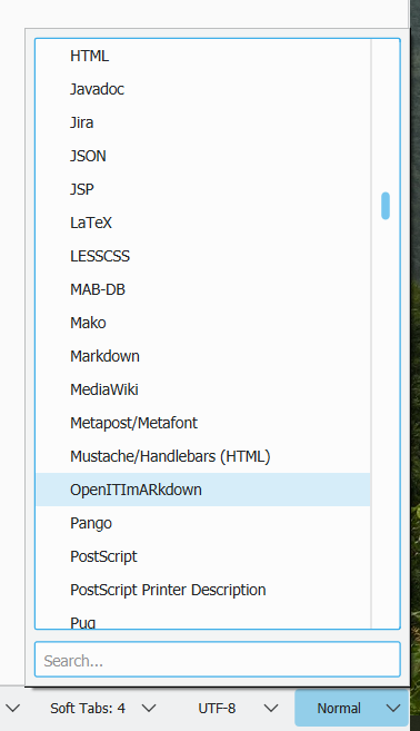 OpenITImARkdown in dropdown menu